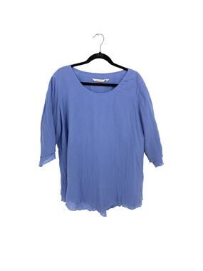 Soft Surroundings Siesta Key Tunic Top Womens Sz L Blue Cotton Gauze 3/4 Sleeve